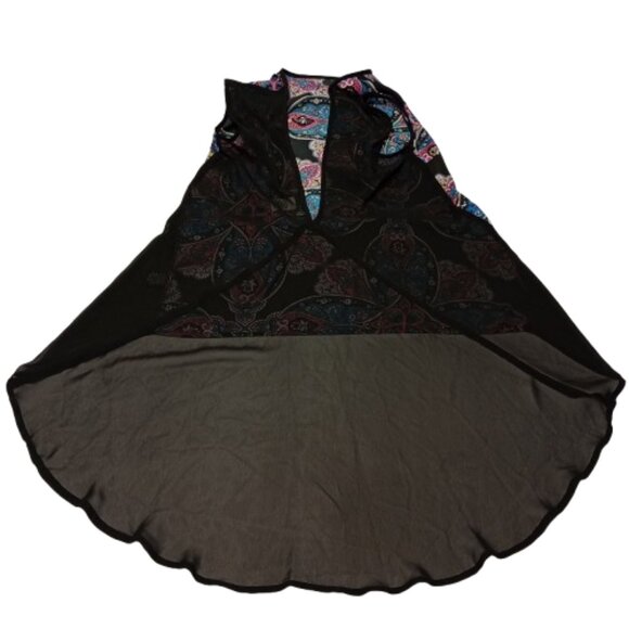 Rachel Zoe Paisley Mixed Media Blouse Size M Sheer Back High Low Top Boho Black - Picture 5 of 6